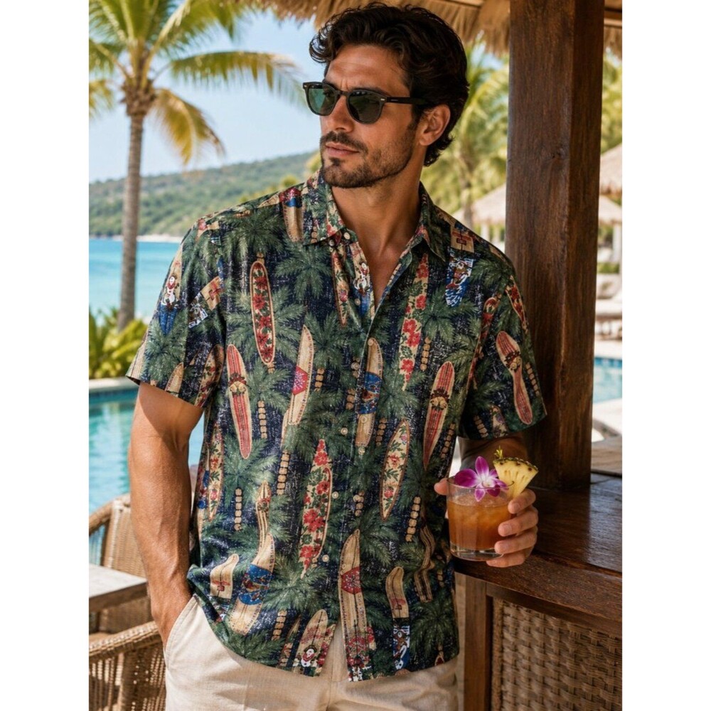 Reyn Spooner Limited Issue Hawaiian Tropical Green Christmas Button-Down Shirt